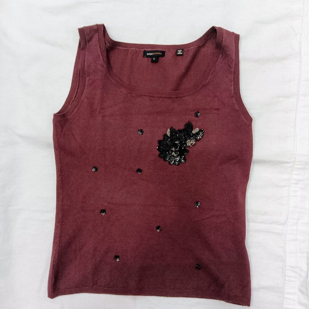 BCBG Max Azria Burgundy Large Sequin Scoop Neck Tank